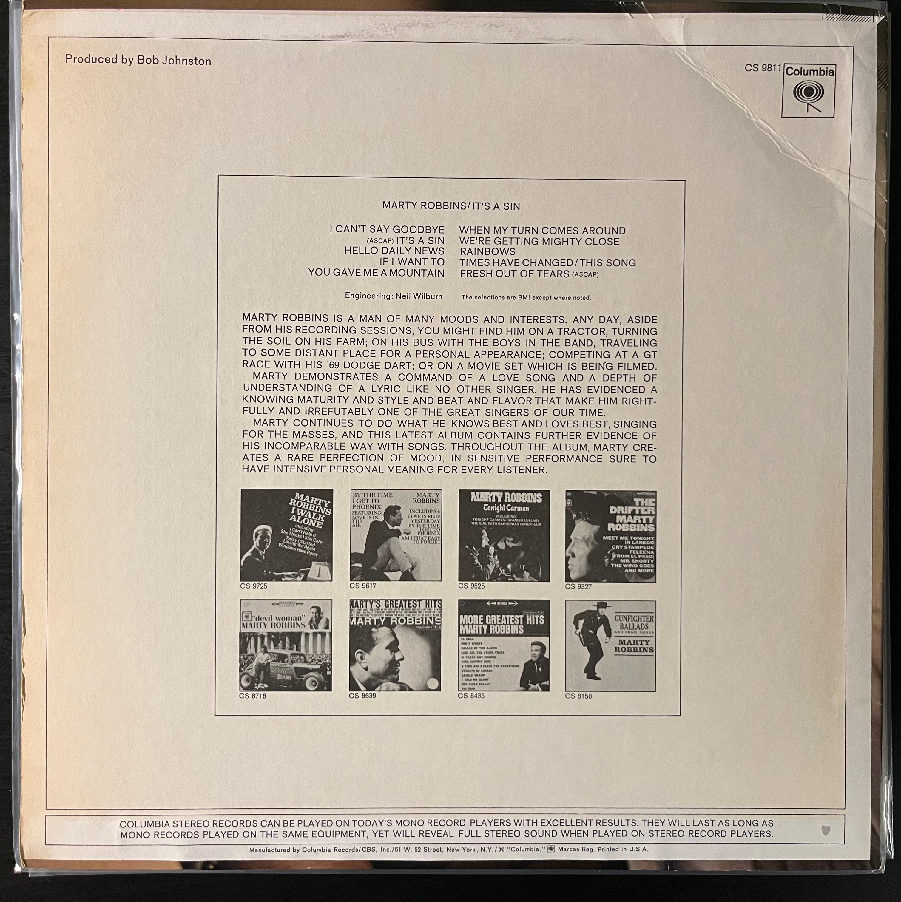 It's A Sin (1969)  - Marty Robbins CS9811