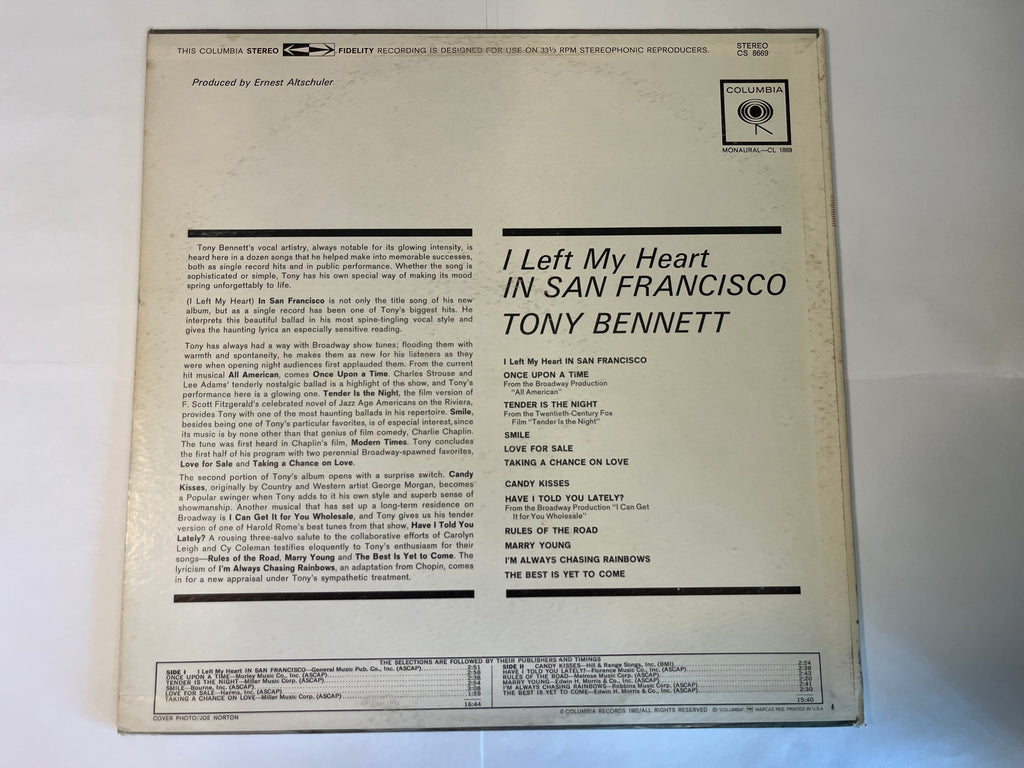 I Left My Heart In San Francisco (1962) - Tony Bennett CS 8669