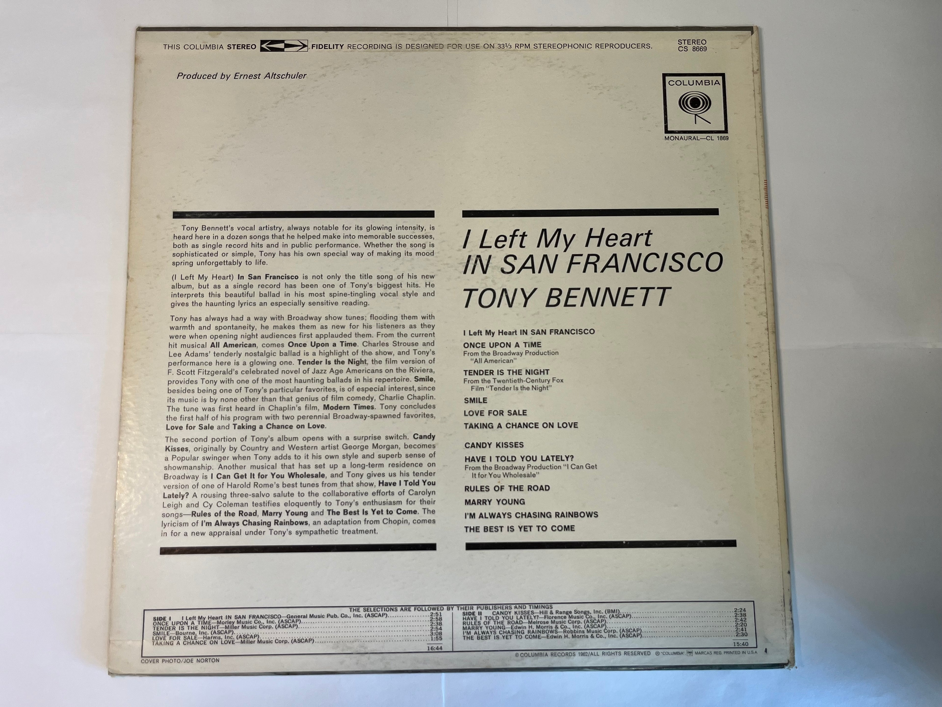 I Left My Heart In San Francisco (1962) - Tony Bennett CS 8669