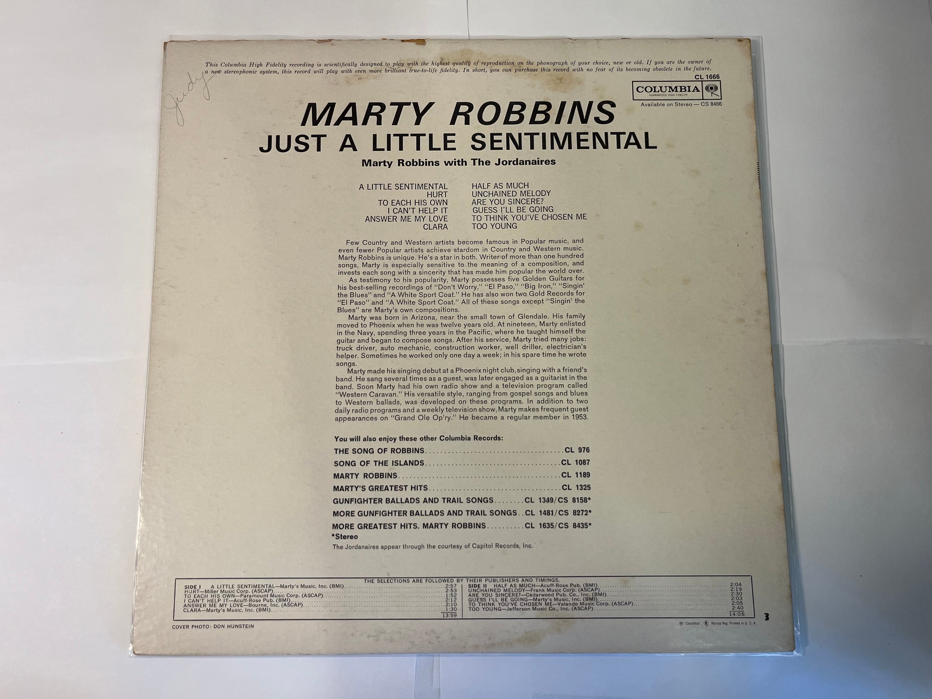 Just A Little Sentimental (1961) - Marty Robbins CL 1666