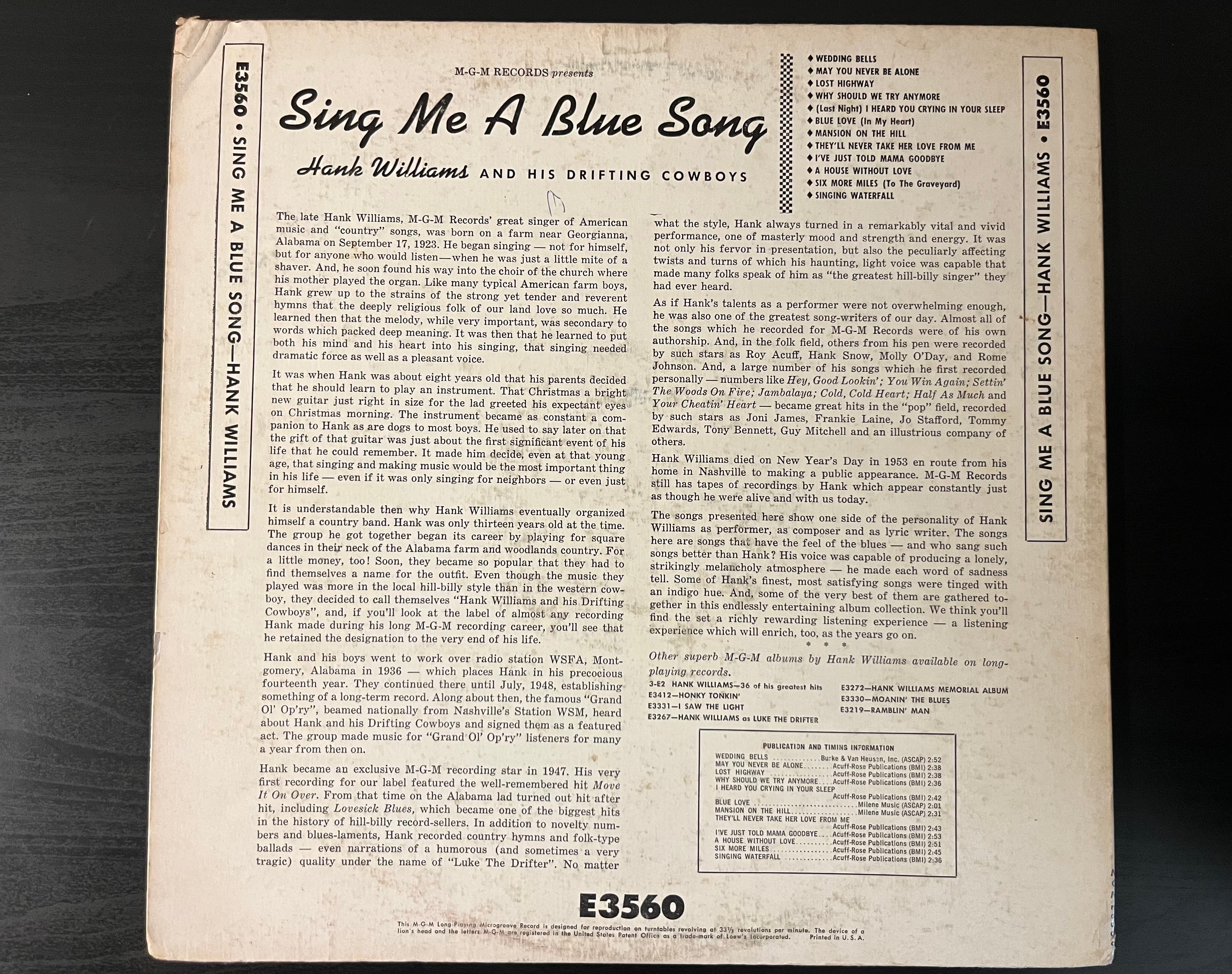 Sing Me A Blue Song (1957) - Hank Williams With His Drifting Cowboys E3560