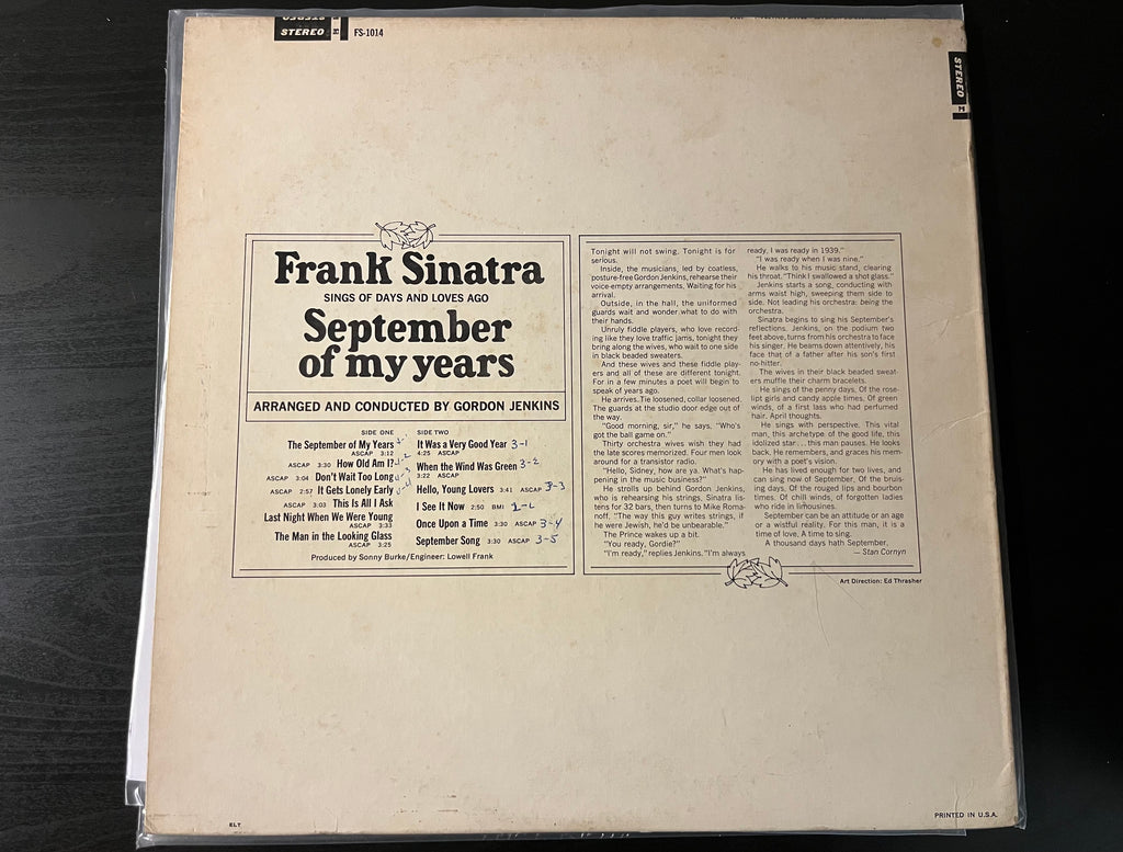 September Of My Years (1965) - Frank Sinatra FS 1014, 1014