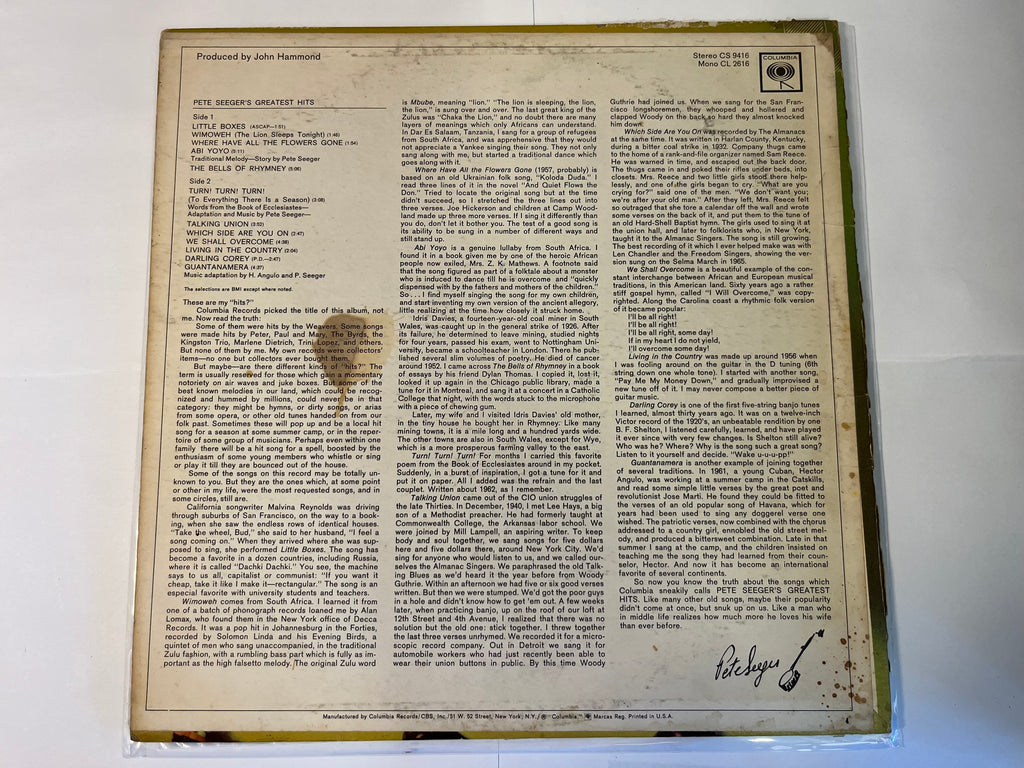 Pete Seeger's Greatest Hits (1970) - Pete Seeger CS 9416