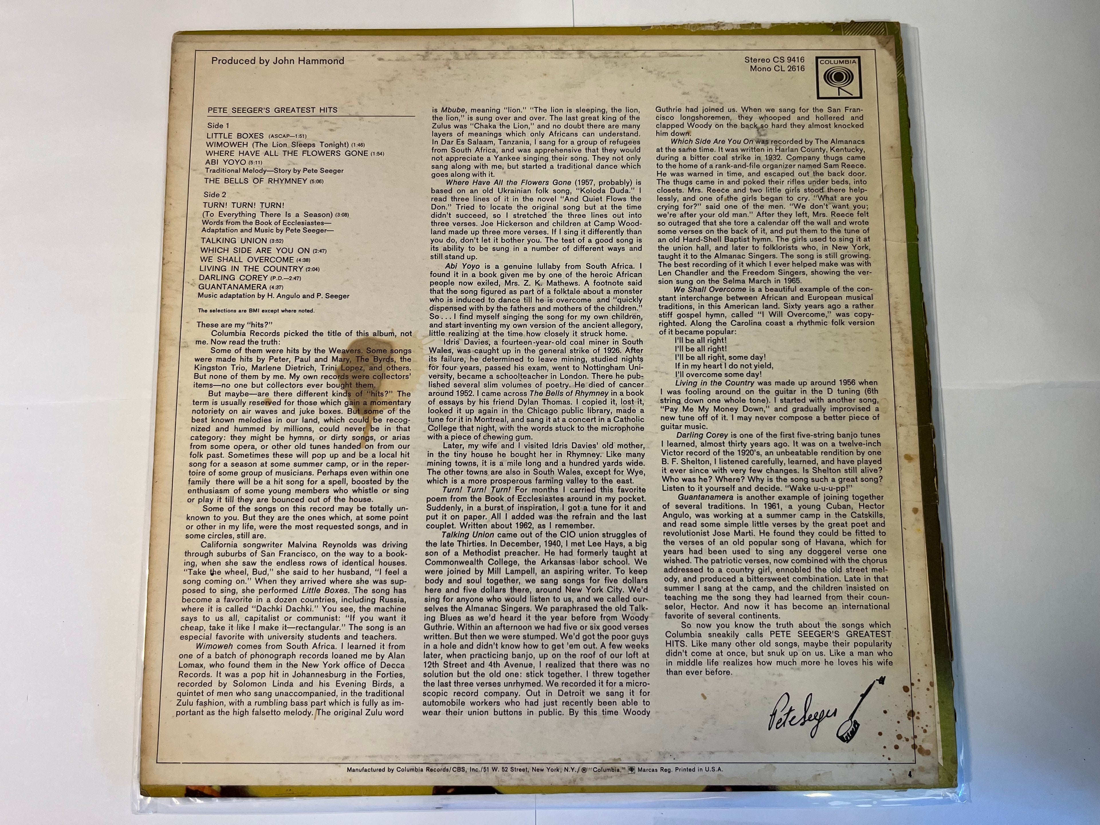 Pete Seeger's Greatest Hits (1970) - Pete Seeger CS 9416