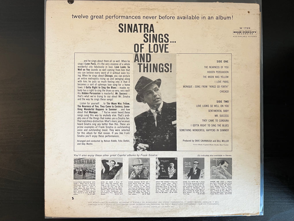 Sinatra Sings...Of Love And Things (1962) - Frank Sinatra W 1729, W-1729